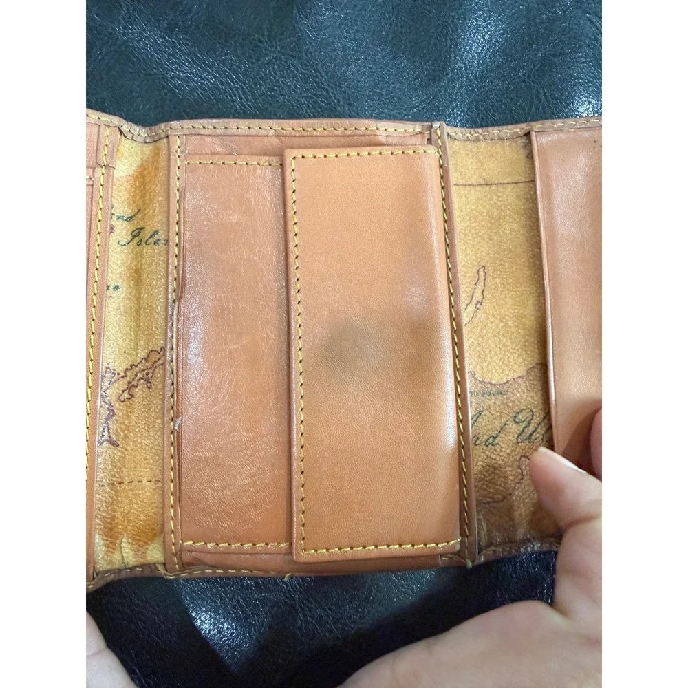 Alviero Martini 1a Classe Geo Classic Map Print Leather Tri-fold Wallet Tan‎